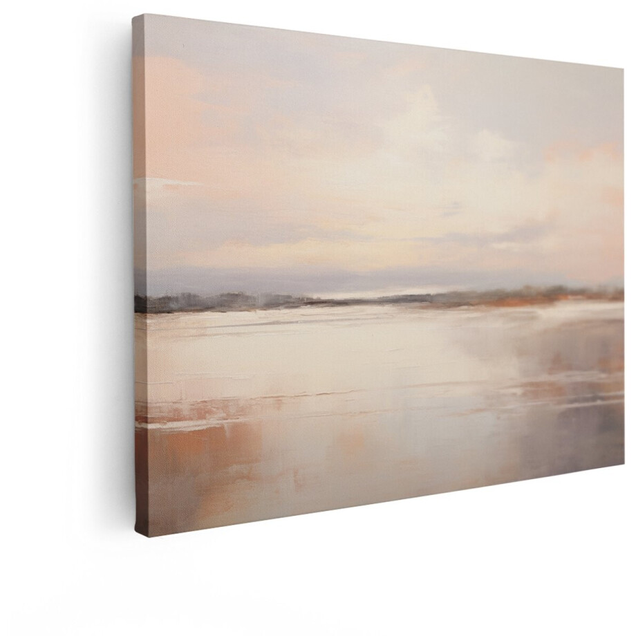 Artaza Canvas Schilderij Zonsondergang boven het Water met Zachte Pastelkleuren en Reflecties - 80x60 cm - Wanddecoratie Woonkamer - Schilderijen - Muurdecoratie afbeelding 1