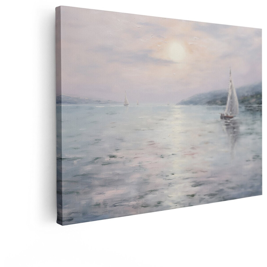 Artaza Canvas Schilderij Zeilboot - 120x90 cm - Wanddecoratie Zee - Muurdecoratie Zonsondergang - Decoratie Landschap Schilderij afbeelding 1