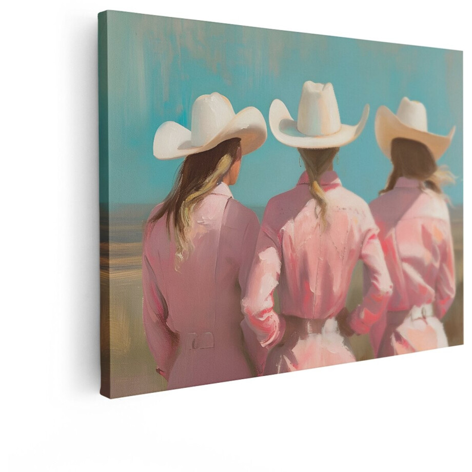 Artaza Canvas Schilderij Cowgirls - 120x90 cm - Wanddecoratie Vrouwen - Muurdecoratie Western - Decoratie Roze - Schilderijen Op Canvas afbeelding 1