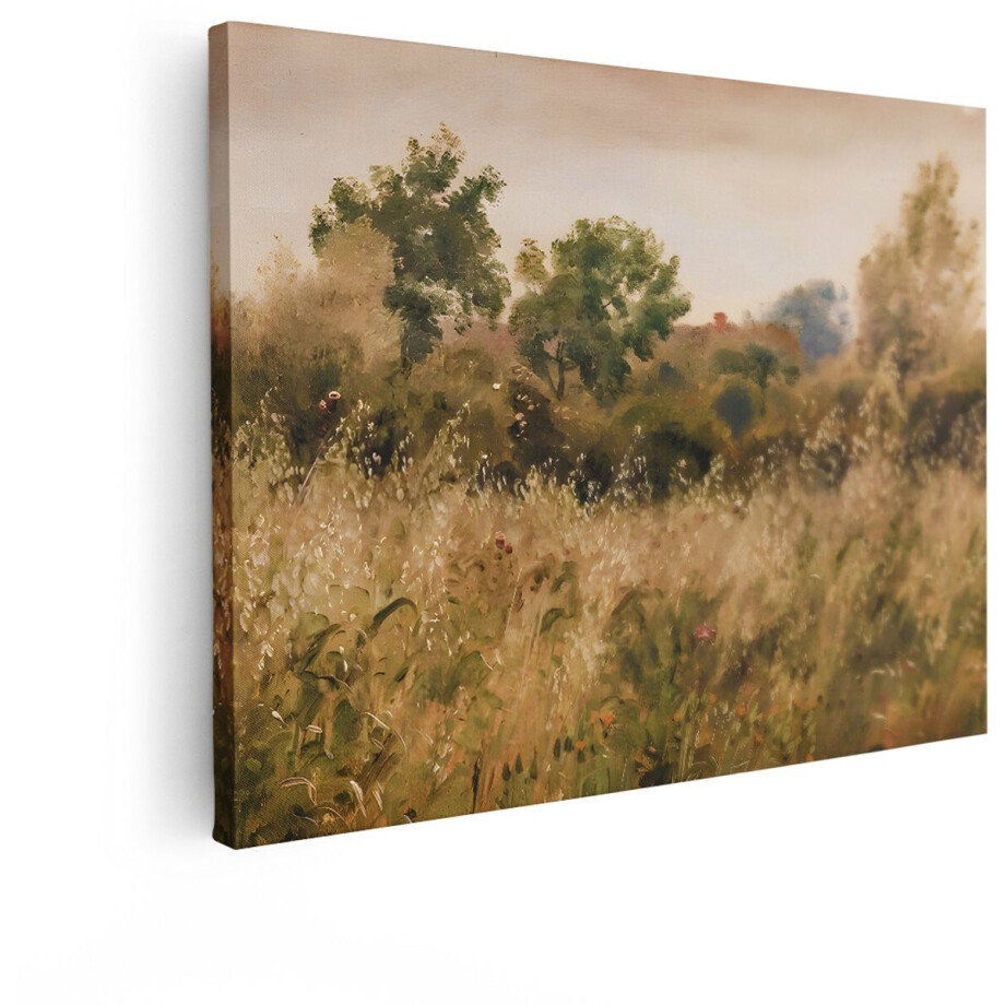 Artaza Canvas Schilderij Landschap - 80x60 cm - Wanddecoratie Natuur - Muurdecoratie Bloemenveld - Schilderijen Landelijk Vintage afbeelding 1