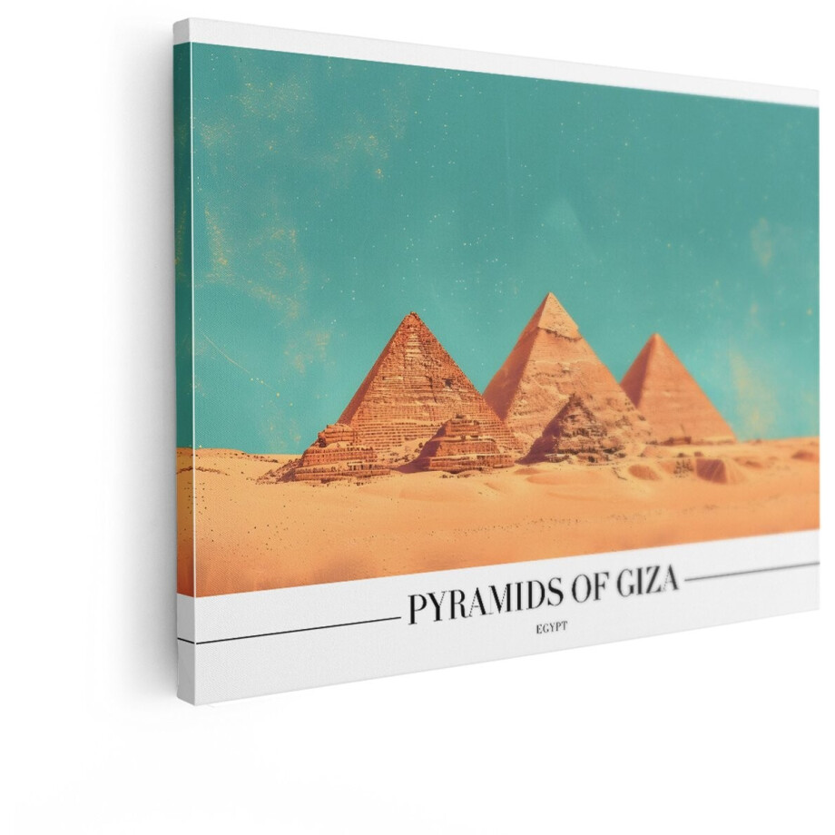 Artaza Canvas Schilderij Iconische Piramides van Gizeh in Egypte tegen een Helderblauwe Hemel - 80x60 cm - Wanddecoratie Woonkamer - Schilderijen - Muurdecoratie afbeelding 1