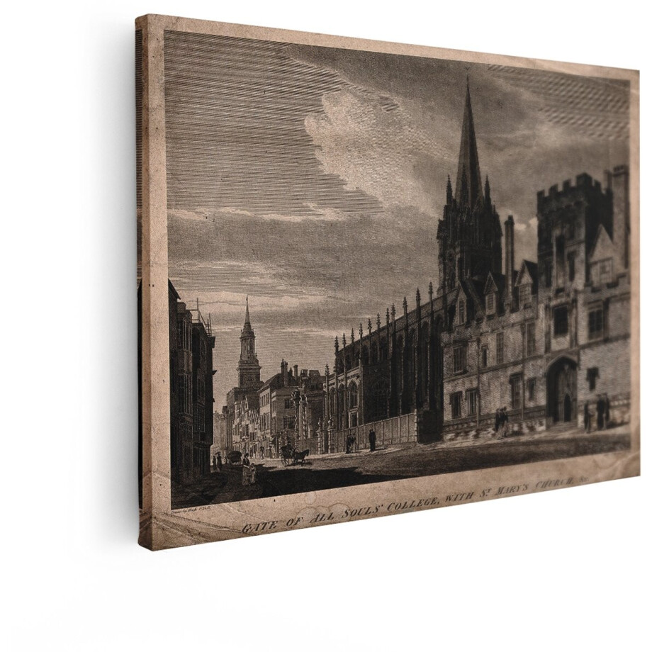 Artaza Canvas Schilderij All Souls College - 40x30 cm - Wanddecoratie Oxford - Muurdecoratie Historische Gravure - Schilderijen Op Canvas afbeelding 1
