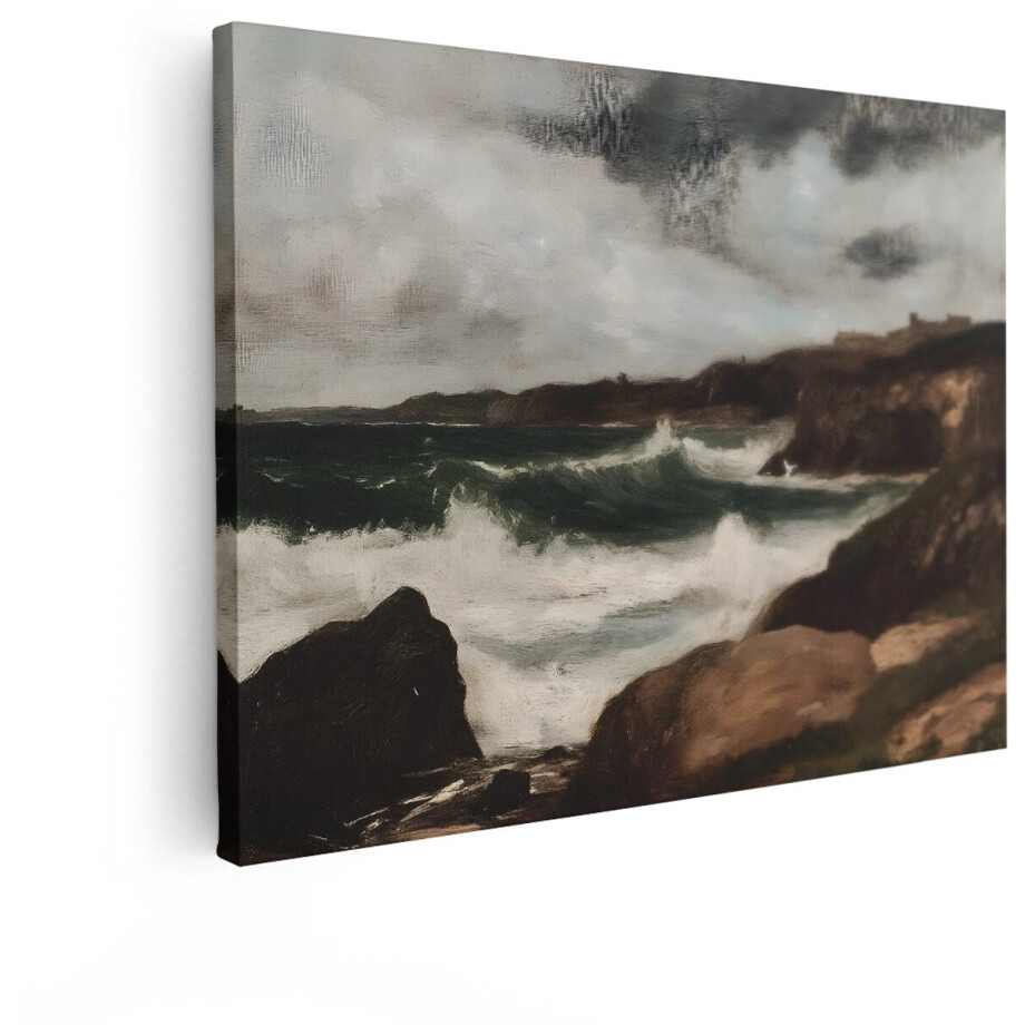 Artaza Canvas Schilderij Stormachtige Zee - 120x90 cm - Wanddecoratie Kliffen - Muurdecoratie Landschap - Decoratie Zee Natuur afbeelding 1