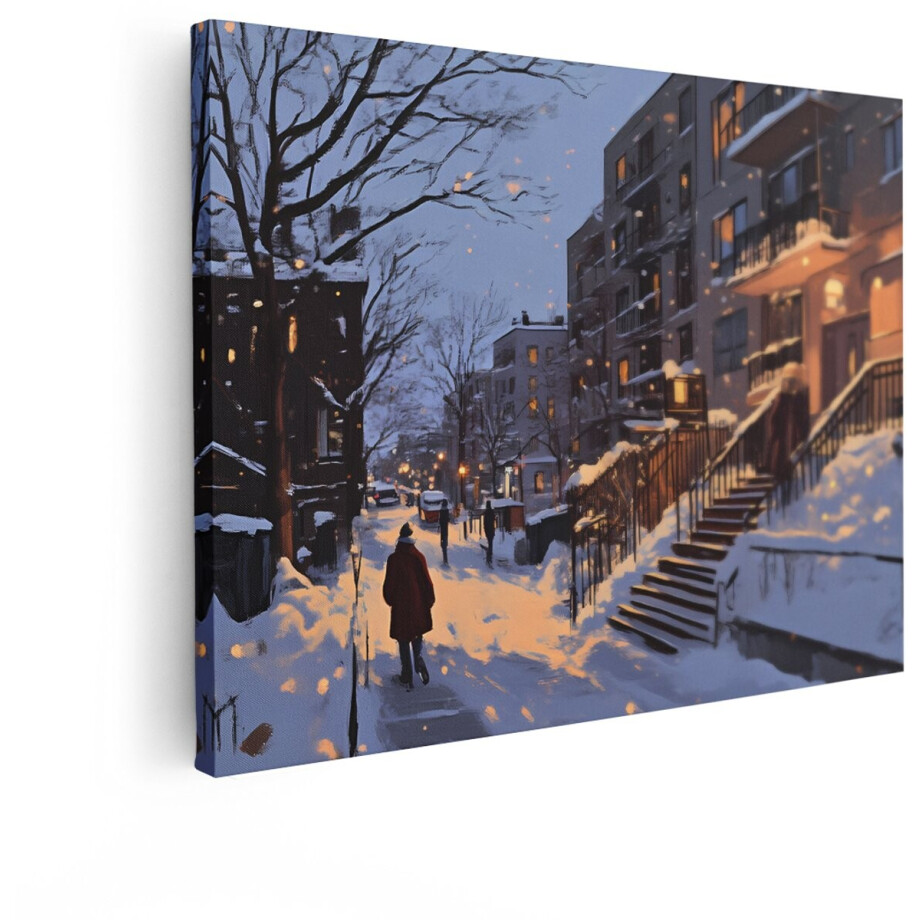 Artaza Canvas Schilderij Besneeuwde Straat - 40x30 cm - Wanddecoratie Winter - Muurdecoratie Stad Bij Avond - Schilderijen Op Canvas Artaza Canvas Schilderij Besneeuwde Straat - 40x30 cm - Wanddecoratie Winter - Muurdecoratie Stad Bij Avond - Schilderijen Op Canvas afbeelding 1