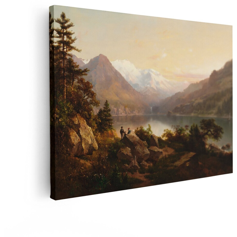 Artaza Canvas Schilderij Landschap - 40x30 cm - Wanddecoratie Bergen - Muurdecoratie Zonsondergang - Schilderijen Op Canvas Natuur afbeelding 1
