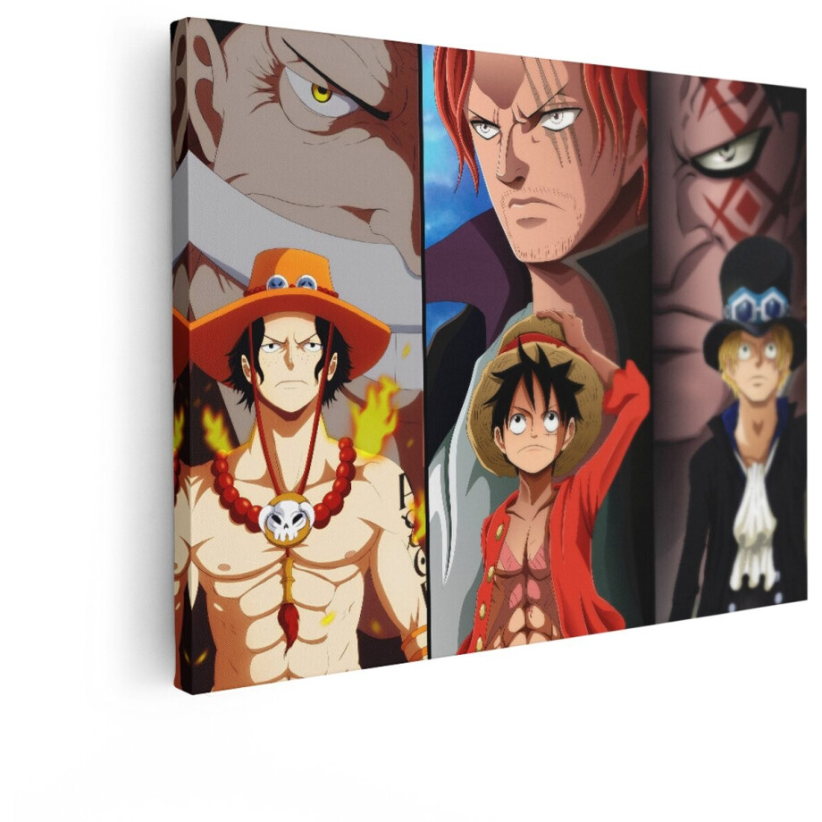 Artaza Canvas Schilderij Personages Uit de One Piece-Anime: Luffy - Ace - Sabo - Shanks en Whitebeard - 80x60 cm - Wanddecoratie Woonkamer - Schilderijen - Muurdecoratie afbeelding 1
