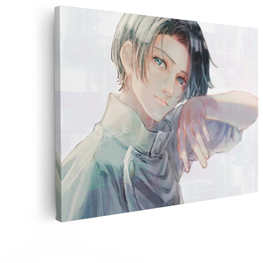 Artaza Canvas Schilderij Anime Jongen - 120x90 cm - Wanddecoratie Portret - Muurdecoratie Slaapkamer - Schilderijen Op Canvas Blauwe Ogen afbeelding 1
