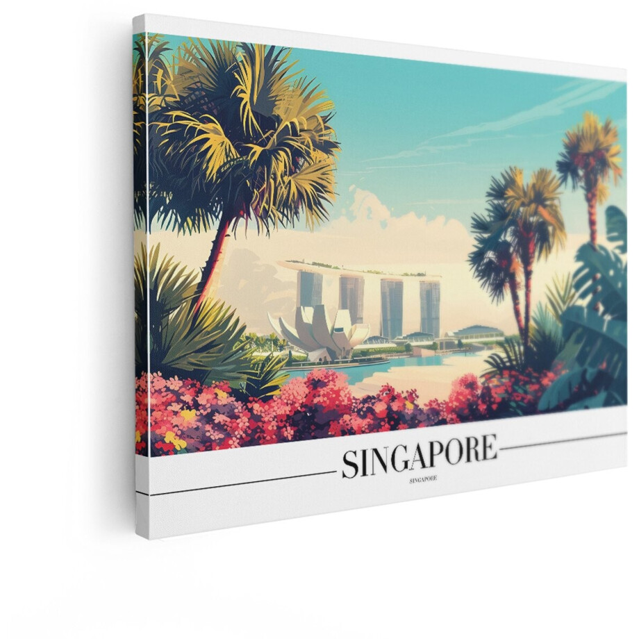 Artaza Canvas Schilderij Skyline Singapore - 40x30 cm - Wanddecoratie Jungle - Muurdecoratie Palmbomen - Schilderijen Op Canvas afbeelding 1