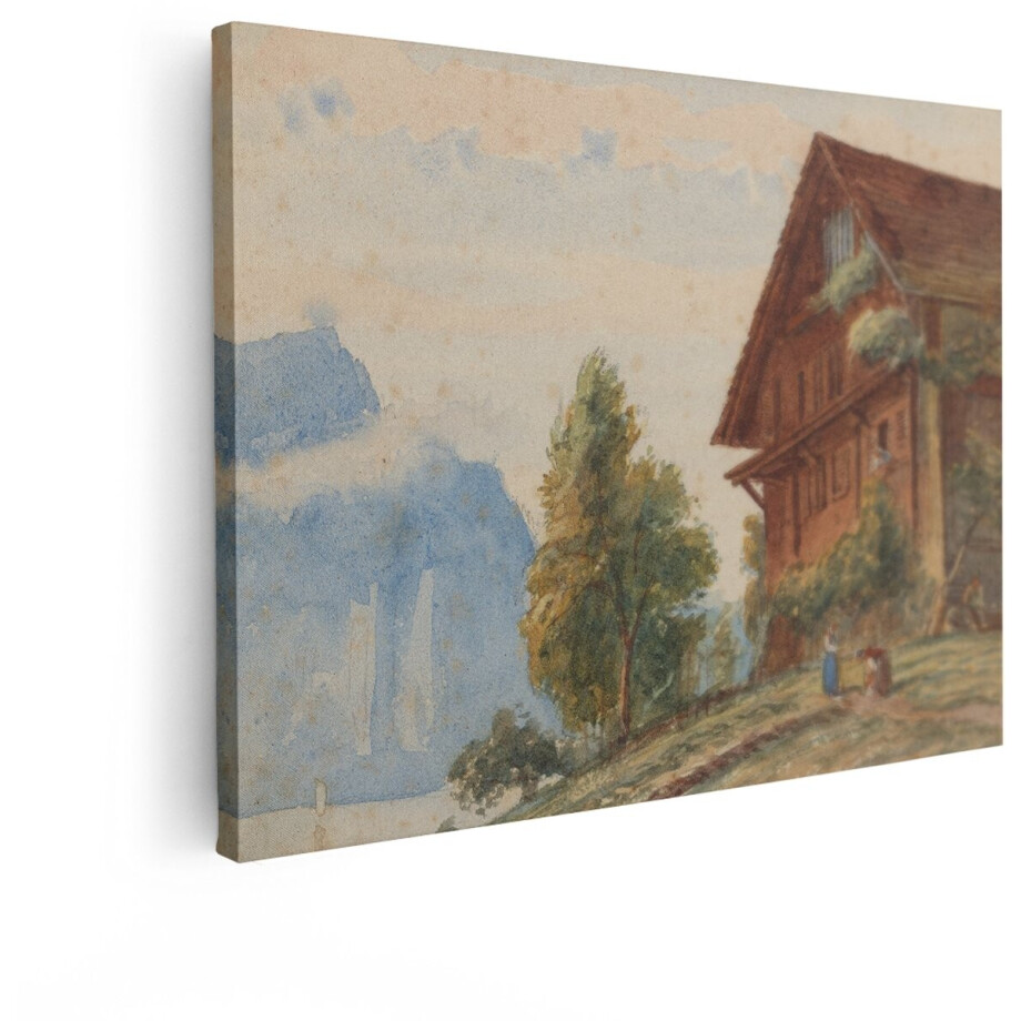 Artaza Canvas Schilderij Berglandschap - 120x90 cm - Vintage Wanddecoratie Alpenhuis - Muurdecoratie Bergen - Schilderijen Op Canvas Natuur afbeelding 1