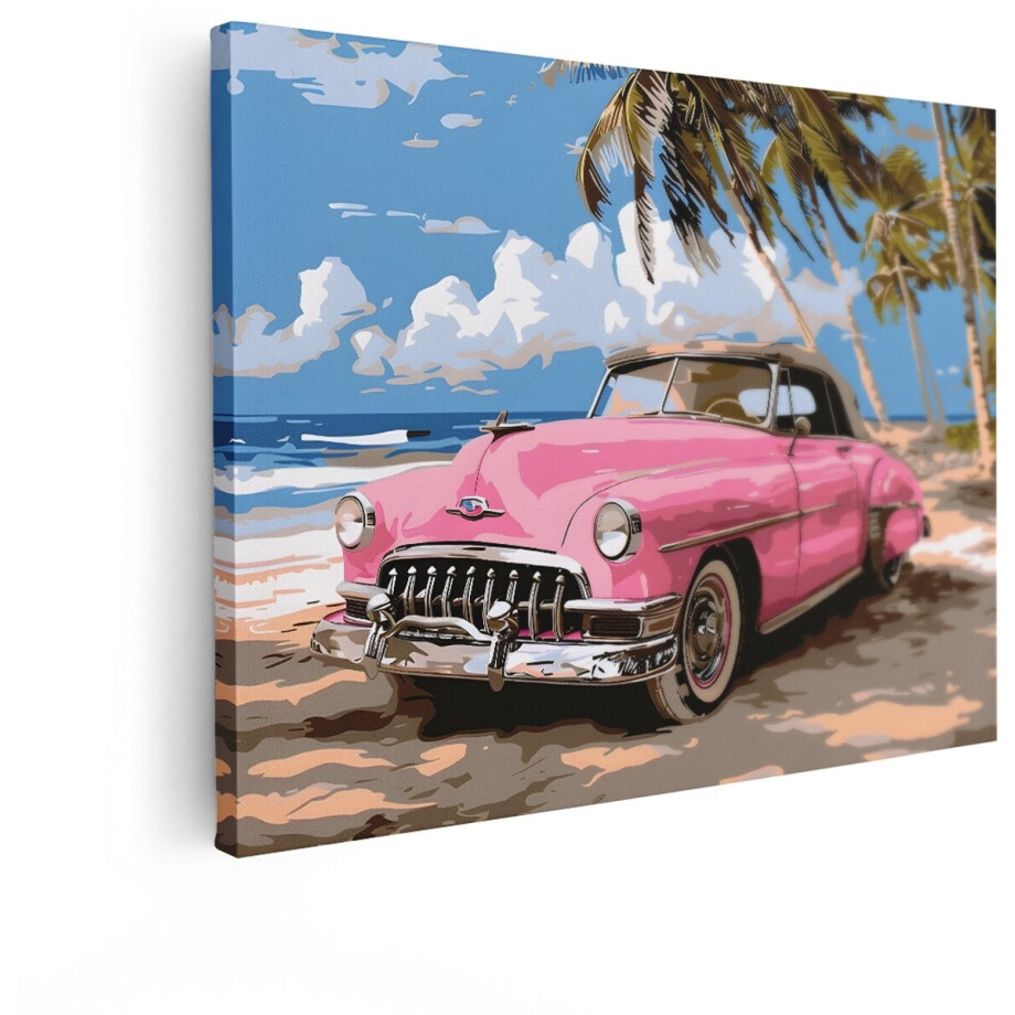 Artaza Canvas Schilderij Roze Vintage Cabriolet Auto op een Tropisch Strand met Palmbomen - 80x60 cm - Wanddecoratie Woonkamer - Schilderijen - Muurdecoratie Artaza Canvas Schilderij Roze Vintage Cabriolet Auto op een Tropisch Strand met Palmbomen - 80x60 cm - Wanddecoratie Woonkamer - Schilderijen - Muurdecoratie afbeelding 1