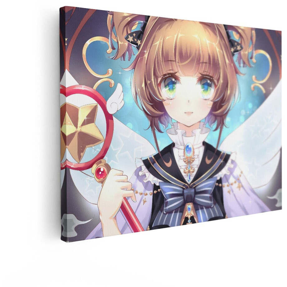 Artaza Canvas Schilderij Schattige Anime Meisje met Toverstaf en Vleugels in Magische Sterrenhemel - 120x90 cm - Groot - Wanddecoratie Woonkamer - Schilderijen - Muurdecoratie afbeelding 1