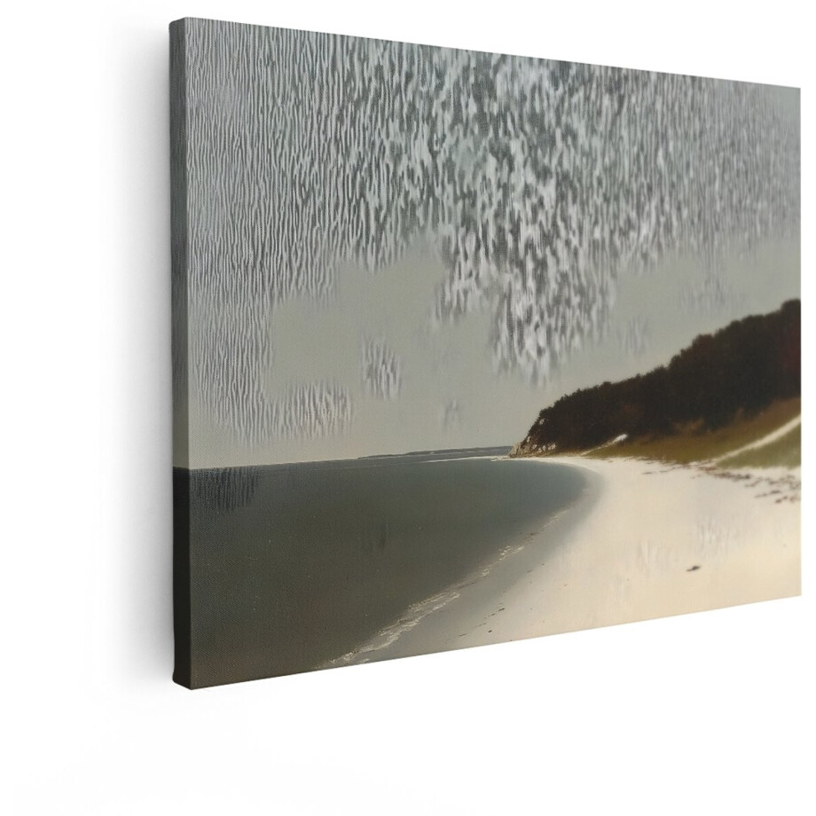 Artaza Canvas Schilderij Rustige Kustlijn met Donker Bos en een Grijze - Bewolkte Hemel - 40x30 cm - Klein - Wanddecoratie Woonkamer - Schilderijen - Muurdecoratie afbeelding 1