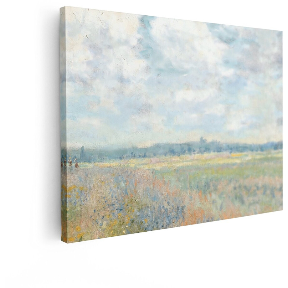 Artaza Canvas Schilderij Bloemenveld Monet - 80x60 cm - Wanddecoratie Landschap - Muurdecoratie Natuur - Decoratie Woonkamer - Pastel afbeelding 1