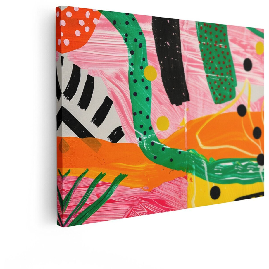 Artaza Canvas Schilderij Abstracte Kunst met Levendige Kleuren en Speelse Vormen - 80x60 cm - Wanddecoratie Woonkamer - Schilderijen - Muurdecoratie afbeelding 1