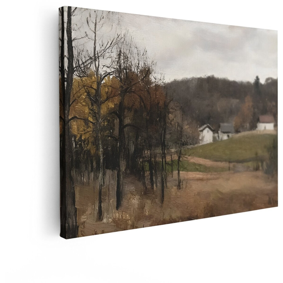 Artaza Canvas Schilderij Landschap - 80x60 cm - Wanddecoratie Landelijk - Muurdecoratie Herfst - Decoratie Boerderij - Schilderijen Op Canvas Natuur afbeelding 1