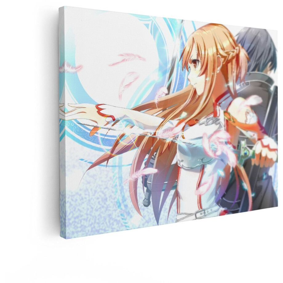 Artaza Canvas Schilderij Anime-Personages met Zwaarden en Veren - een Epische Fantasy-Oorlogsillustratie - 40x30 cm - Klein - Wanddecoratie Woonkamer - Schilderijen - Muurdecoratie afbeelding 1