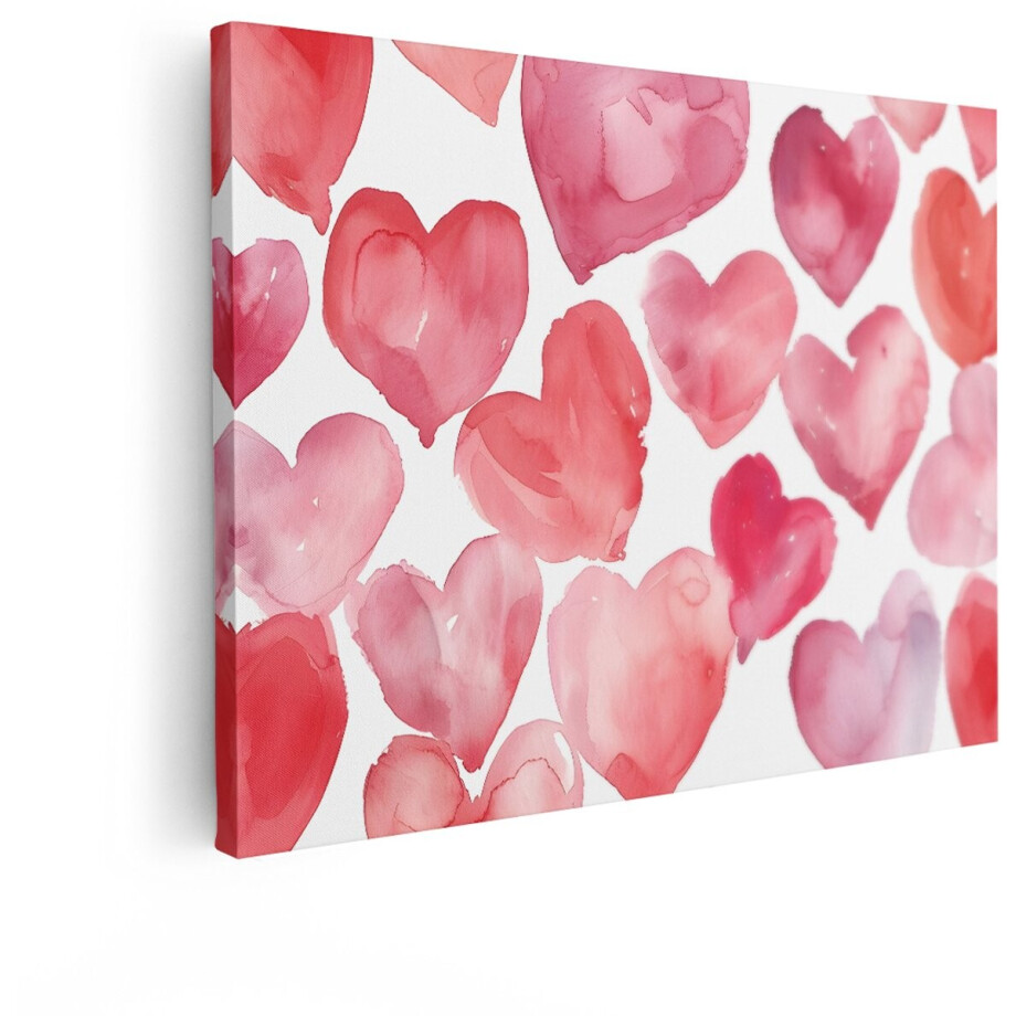 Artaza Canvas Schilderij Hart - 40x30 cm - Wanddecoratie Romantisch - Muurdecoratie Aquarel Liefde - Schilderijen Op Canvas - Roze afbeelding 1