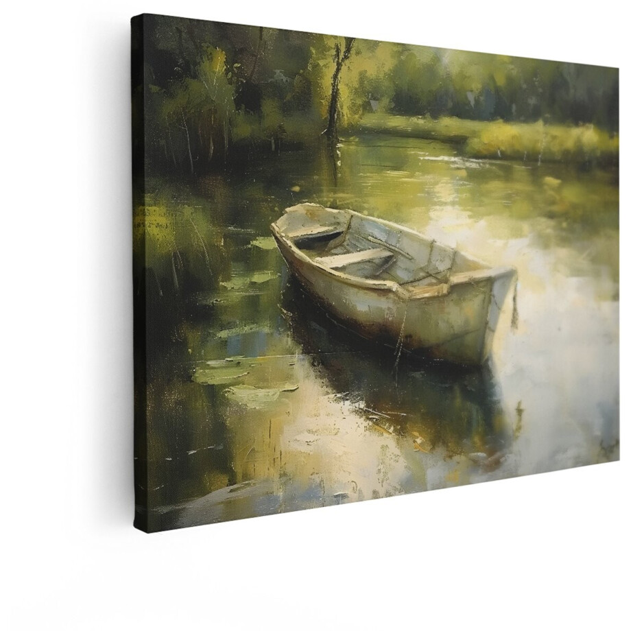 Artaza Canvas Schilderij Bootje Op Water - 40x30 cm - Wanddecoratie Natuur Landschap - Muurdecoratie Landelijk - Decoratie Woonkamer - Kamer Accessoires afbeelding 1