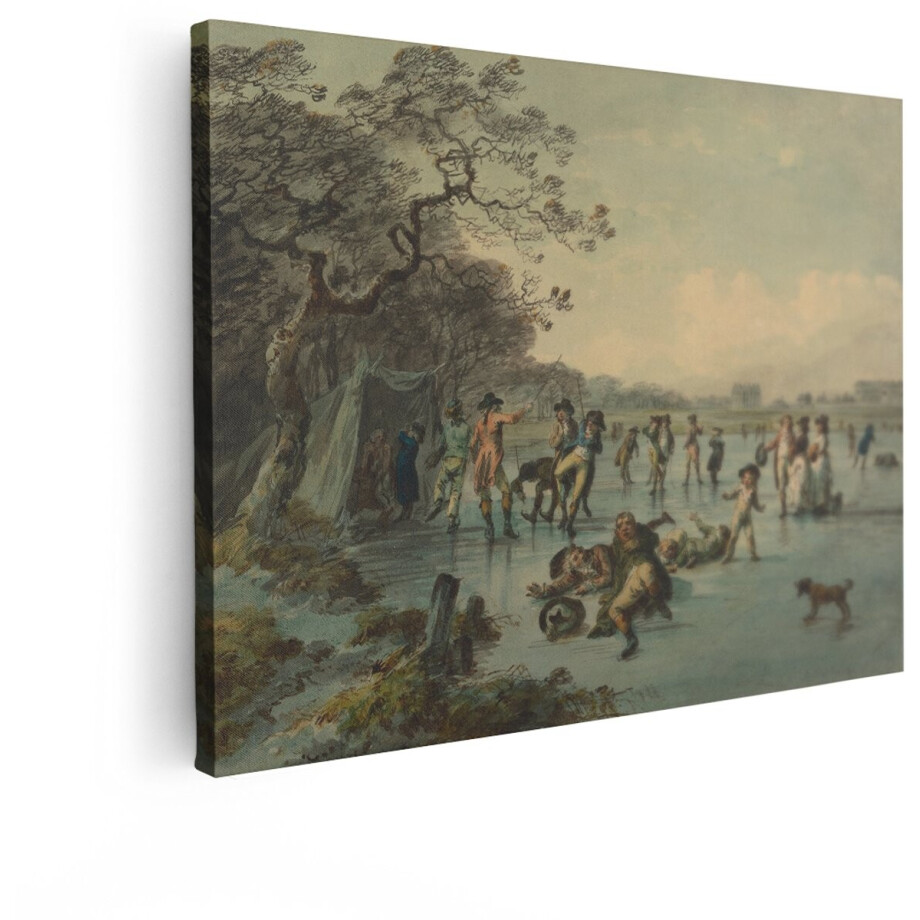 Artaza Canvas Schilderij Schaatsers Op Ijs - 40x30 cm - Wanddecoratie Winterlandschap - Muurdecoratie Romantisch - Schilderijen Op Canvas afbeelding 1