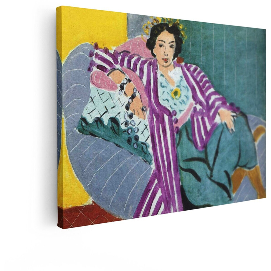 Artaza Canvas Schilderij Vrouw Matisse - 120x90 cm - Wanddecoratie Modern - Muurdecoratie Kleurrijk Schilderij - Decoratie Woonkamer - Paars afbeelding 1