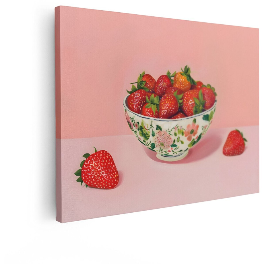 Artaza Canvas Schilderij Aardbeien - 120x90 cm - Wanddecoratie Stilleven - Muurdecoratie Keuken - Decoratie Fruit - Roze afbeelding 1