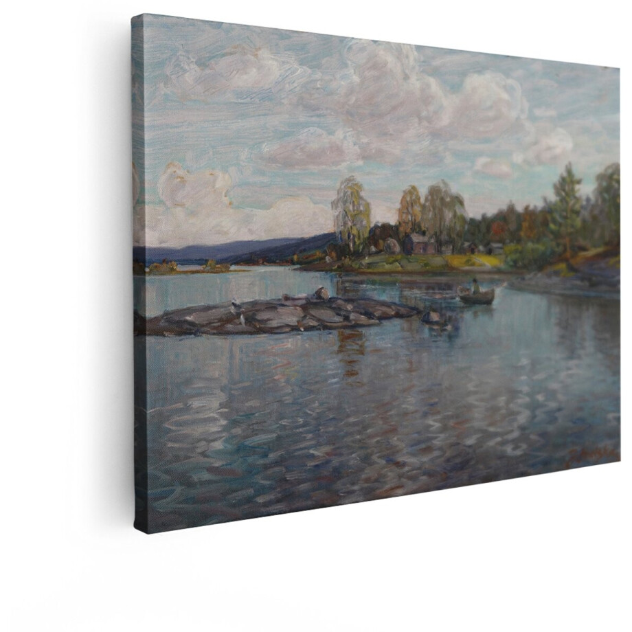 Artaza Canvas Schilderij Landschap - 80x60 cm - Wanddecoratie Natuur - Muurdecoratie Meer Met Bootje - Schilderijen Oude Meesters Artaza Canvas Schilderij Landschap - 80x60 cm - Wanddecoratie Natuur - Muurdecoratie Meer Met Bootje - Schilderijen Oude Meesters afbeelding 1