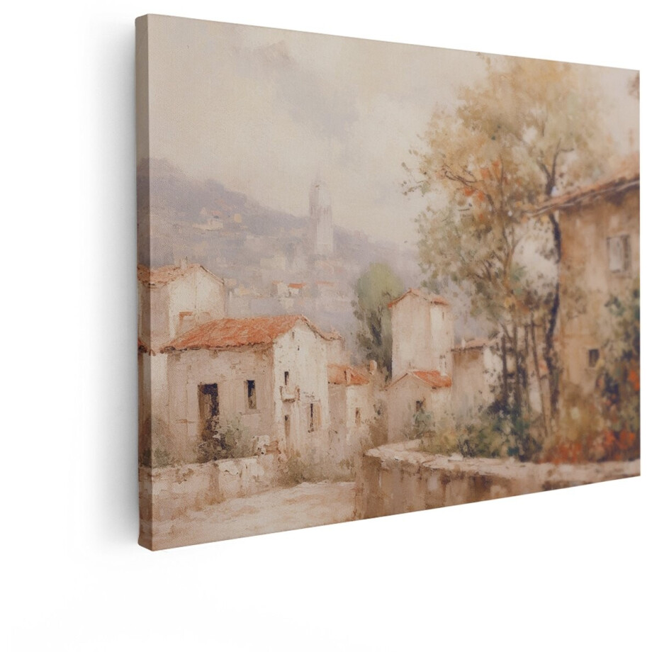Artaza Canvas Schilderij Schilderachtig Italiaans Dorp met Terracotta Daken en een Kerk in de Verte - 80x60 cm - Wanddecoratie Woonkamer - Schilderijen - Muurdecoratie afbeelding 1