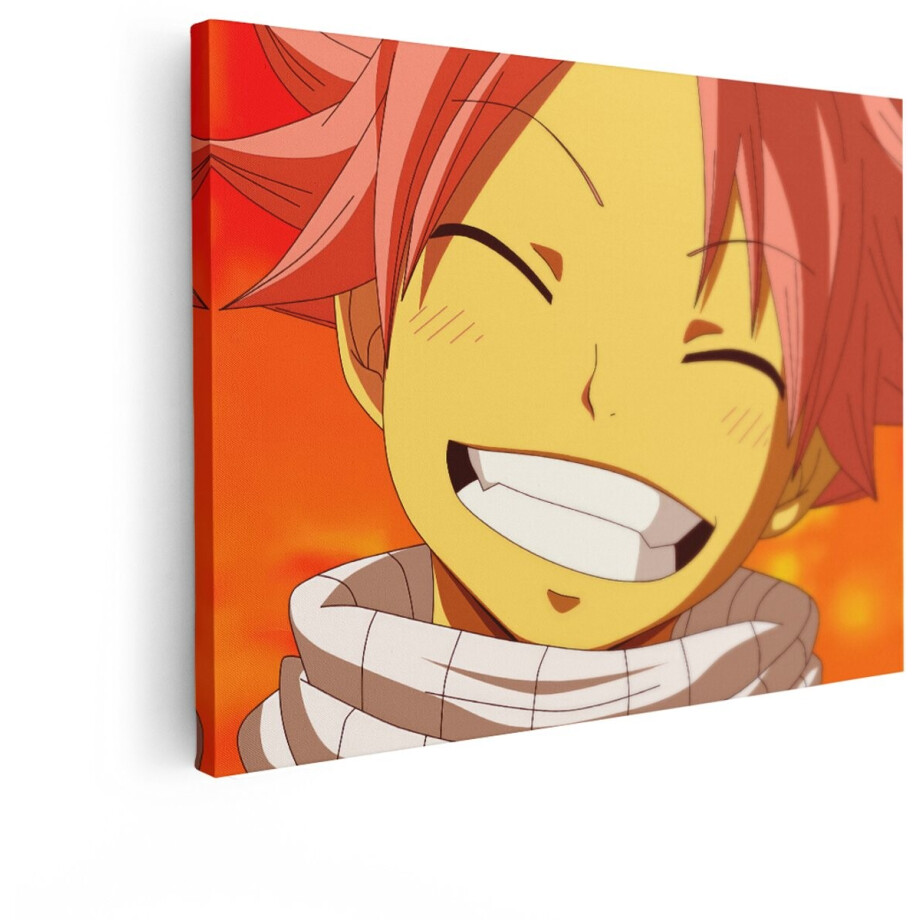 Artaza Canvas Schilderij Vrolijke Anime Jongen met Roze haar en een Sjaal - Close-Up van Gezicht - 80x60 cm - Wanddecoratie Woonkamer - Schilderijen - Muurdecoratie afbeelding 1