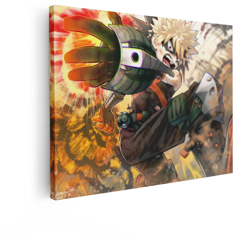 Artaza Canvas Schilderij Anime - 40x30 cm - Wanddecoratie Bakugo Explosie - Muurdecoratie Jongenskamer - Schilderijen Op Canvas afbeelding 1
