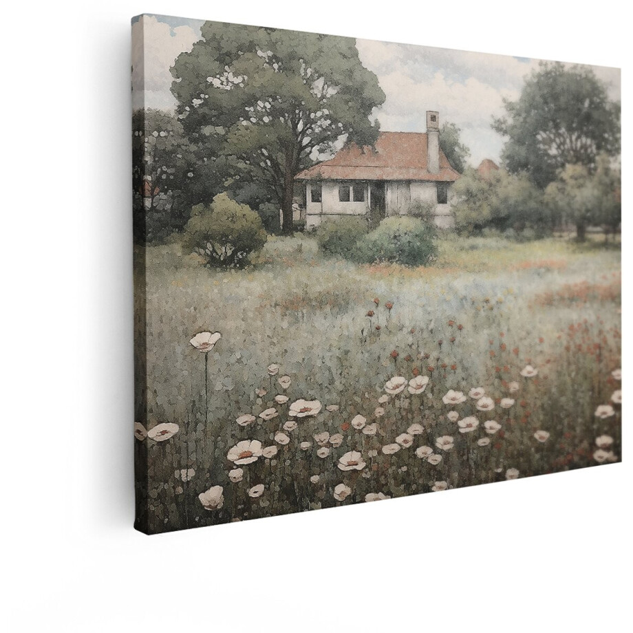 Artaza Canvas Schilderij Bloemenveld - 80x60 cm - Landelijke Wanddecoratie Huisje - Muurdecoratie Natuur - Decoratie Klaprozen Woonkamer Artaza Canvas Schilderij Bloemenveld - 80x60 cm - Landelijke Wanddecoratie Huisje - Muurdecoratie Natuur - Decoratie Klaprozen Woonkamer afbeelding 1