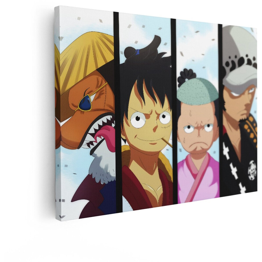 Artaza Canvas Schilderij One Piece - 120x90 cm - Wanddecoratie Anime - Muurdecoratie Jongenskamer - Schilderijen Luffy En Law Collage afbeelding 1