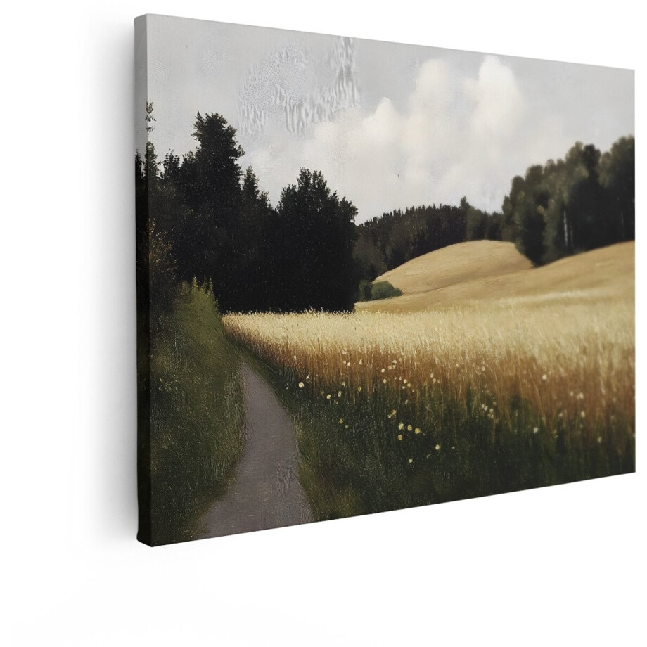 Artaza Canvas Schilderij Landschap - 80x60 cm - Wanddecoratie Landelijk Graanveld - Muurdecoratie Natuur Bospad - Schilderijen Op Canvas Woonkamer afbeelding 1