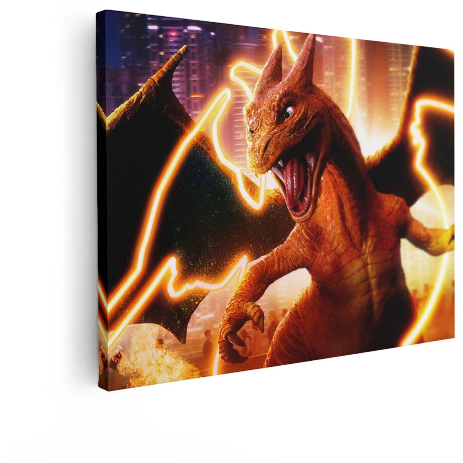 Artaza Canvas Schilderij Charizard - 120x90 cm - Pokemon Muurdecoratie - Wanddecoratie Draak - Decoratie Vuur - Jongenskamer Gaming afbeelding 1