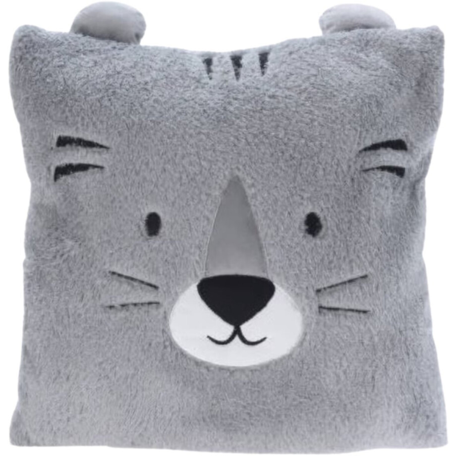 Excellent Houseware Dieren sierkussen - tijger - kinderkamer - grijs - 43 cm - polyester - cadeau - met oren afbeelding 1
