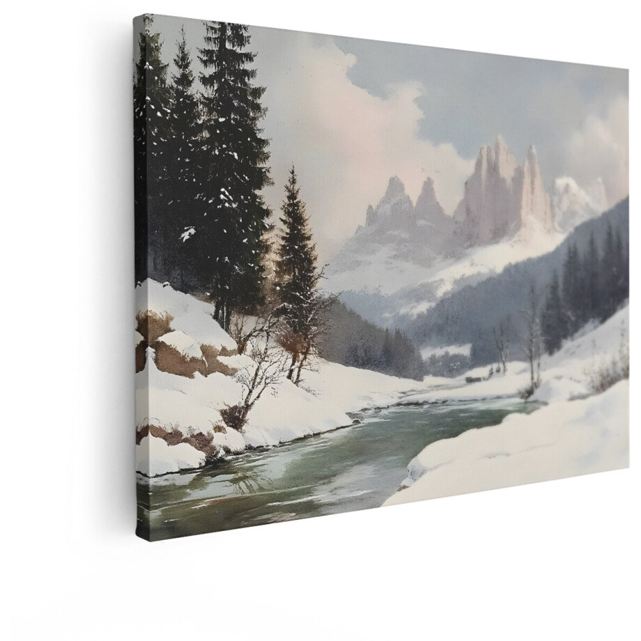 Artaza Canvas Schilderij Bergen - 40x30 cm - Wanddecoratie Winter Landschap - Muurdecoratie Natuur - Schilderijen Op Canvas Rivier Artaza Canvas Schilderij Bergen - 40x30 cm - Wanddecoratie Winter Landschap - Muurdecoratie Natuur - Schilderijen Op Canvas Rivier afbeelding 1