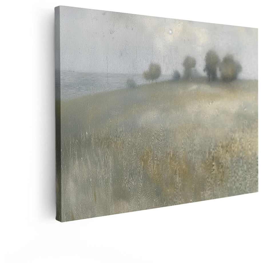 Artaza Canvas Schilderij Landschap - 80x60 cm - Wanddecoratie Landelijk - Muurdecoratie Natuur - Schilderijen Op Canvas Mistige Ochtend afbeelding 1