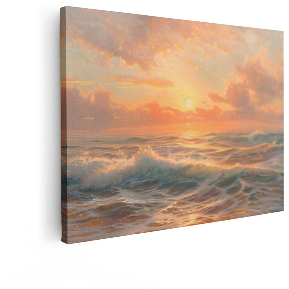 Artaza Canvas Schilderij Zonsondergang - 80x60 cm - Wanddecoratie Zee - Muurdecoratie Oceaan Landschap - Schilderijen Op Canvas Natuur afbeelding 1