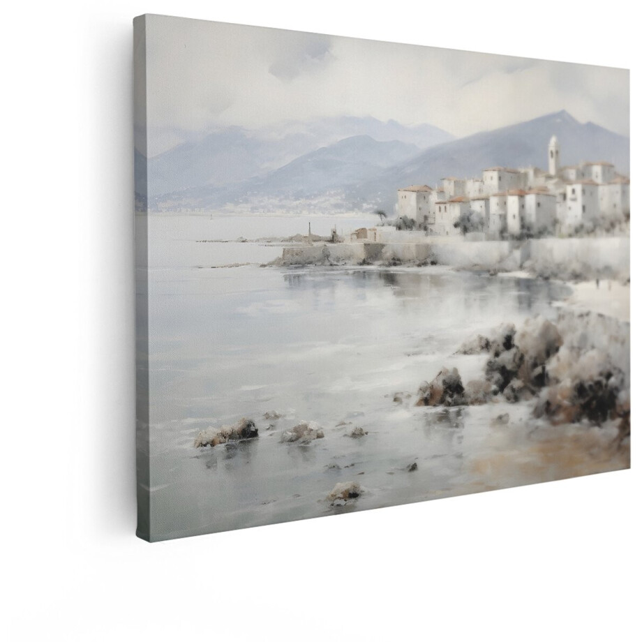 Artaza Canvas Schilderij Idyllisch Mediterraan Kustdorp met Witte Huizen en een Kerkje aan Zee - 40x30 cm - Klein - Wanddecoratie Woonkamer - Schilderijen - Muurdecoratie Artaza Canvas Schilderij Idyllisch Mediterraan Kustdorp met Witte Huizen en een Kerkje aan Zee - 40x30 cm - Klein - Wanddecoratie Woonkamer - Schilderijen - Muurdecoratie afbeelding 1