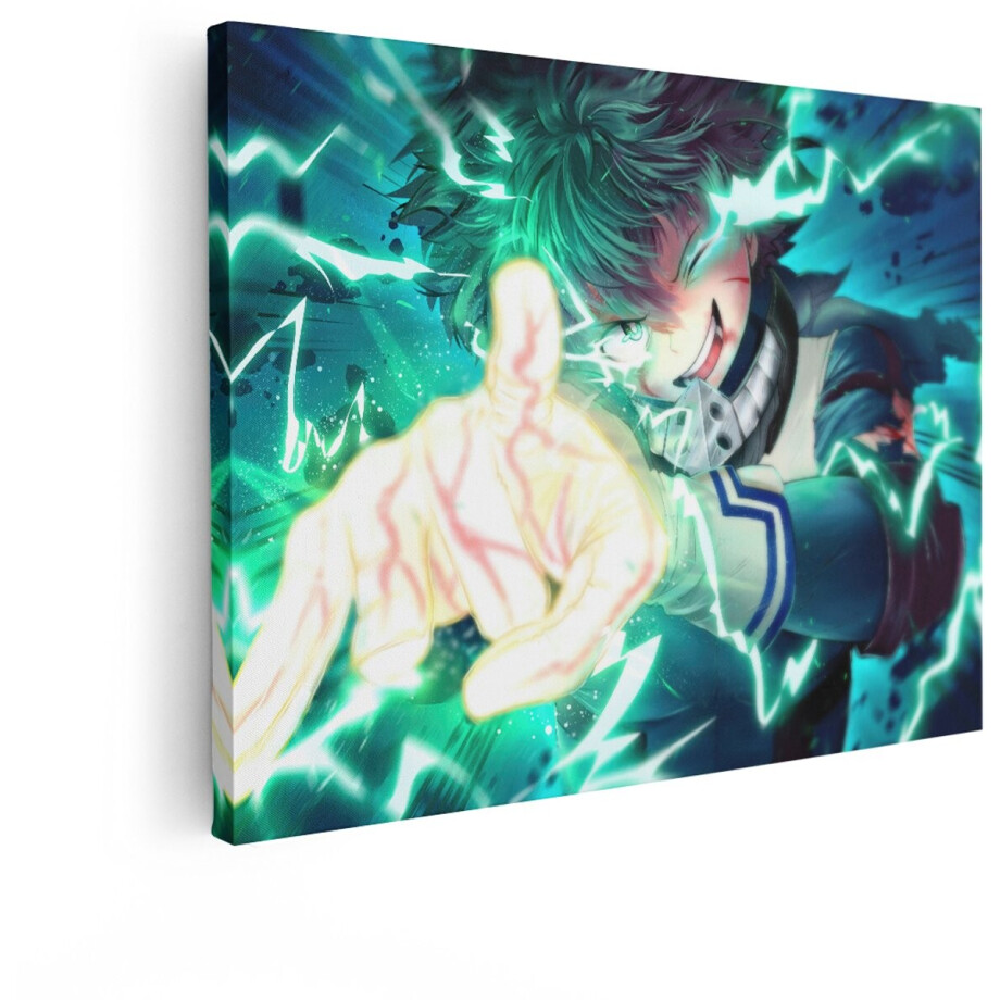 Artaza Canvas Schilderij Izuku Midoriya Animepersonage Gebruikt Elektrische Kracht met een Vastberaden Uitdrukking - 80x60 cm - Wanddecoratie Woonkamer - Schilderijen - Muurdecoratie afbeelding 1