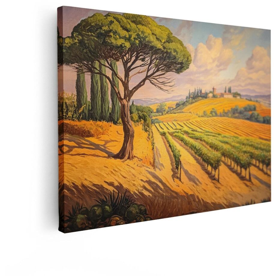 Artaza Canvas Schilderij Schilderachtig Toscaans Landschap met Wijngaarden en Cipressen onder een Bewolkte Hemel - 80x60 cm - Wanddecoratie Woonkamer - Schilderijen - Muurdecoratie Artaza Canvas Schilderij Schilderachtig Toscaans Landschap met Wijngaarden en Cipressen onder een Bewolkte Hemel - 80x60 cm - Wanddecoratie Woonkamer - Schilderijen - Muurdecoratie afbeelding 1