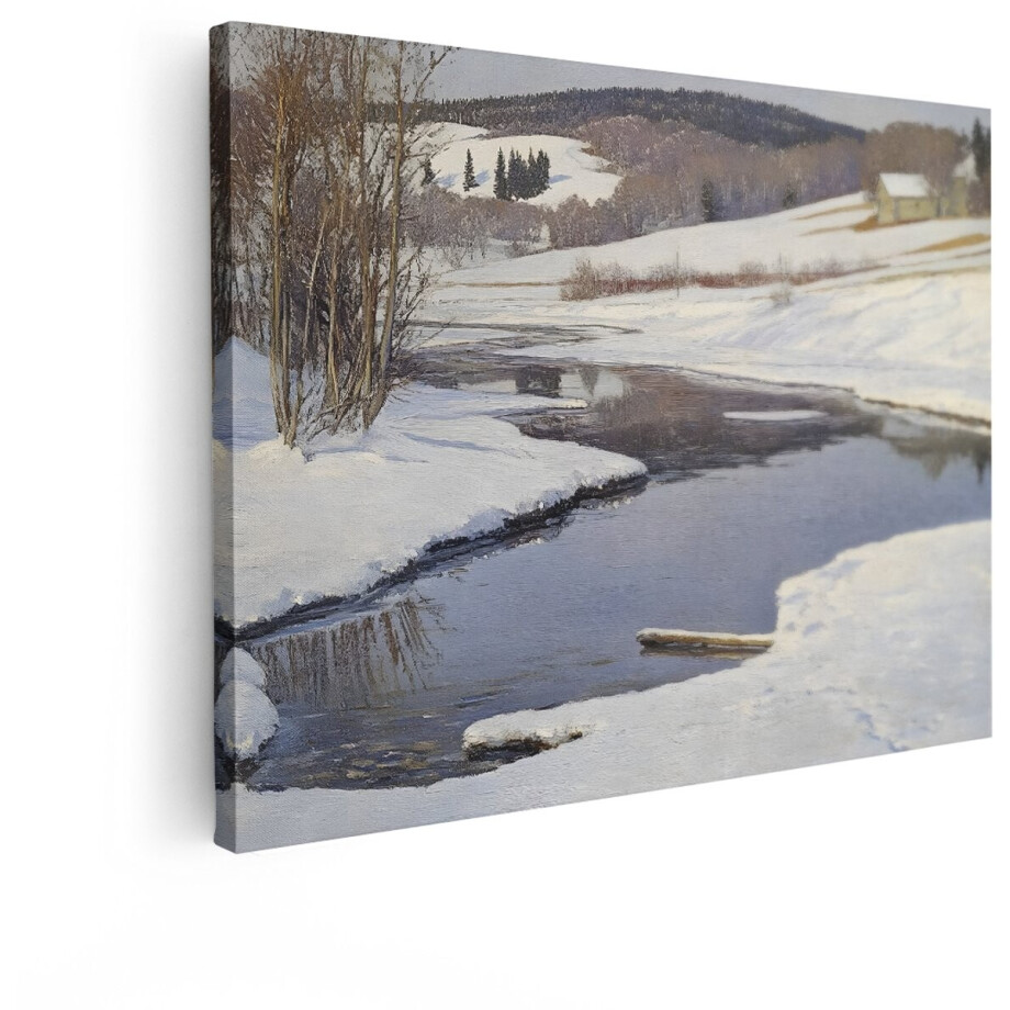 Artaza Canvas Schilderij Besneeuwd Landschap - 40x30 cm - Wanddecoratie Winter - Muurdecoratie Boerderij - Kamer Accessoires Natuur afbeelding 1