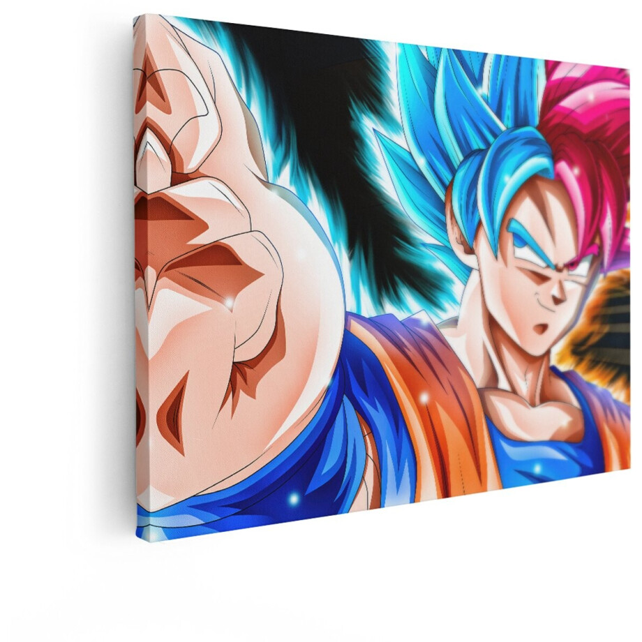 Artaza Canvas Schilderij Goku - 120x90 cm - Wanddecoratie Dragon Ball - Muurdecoratie Anime - Schilderijen Jongenskamer - Blauw Roze afbeelding 1