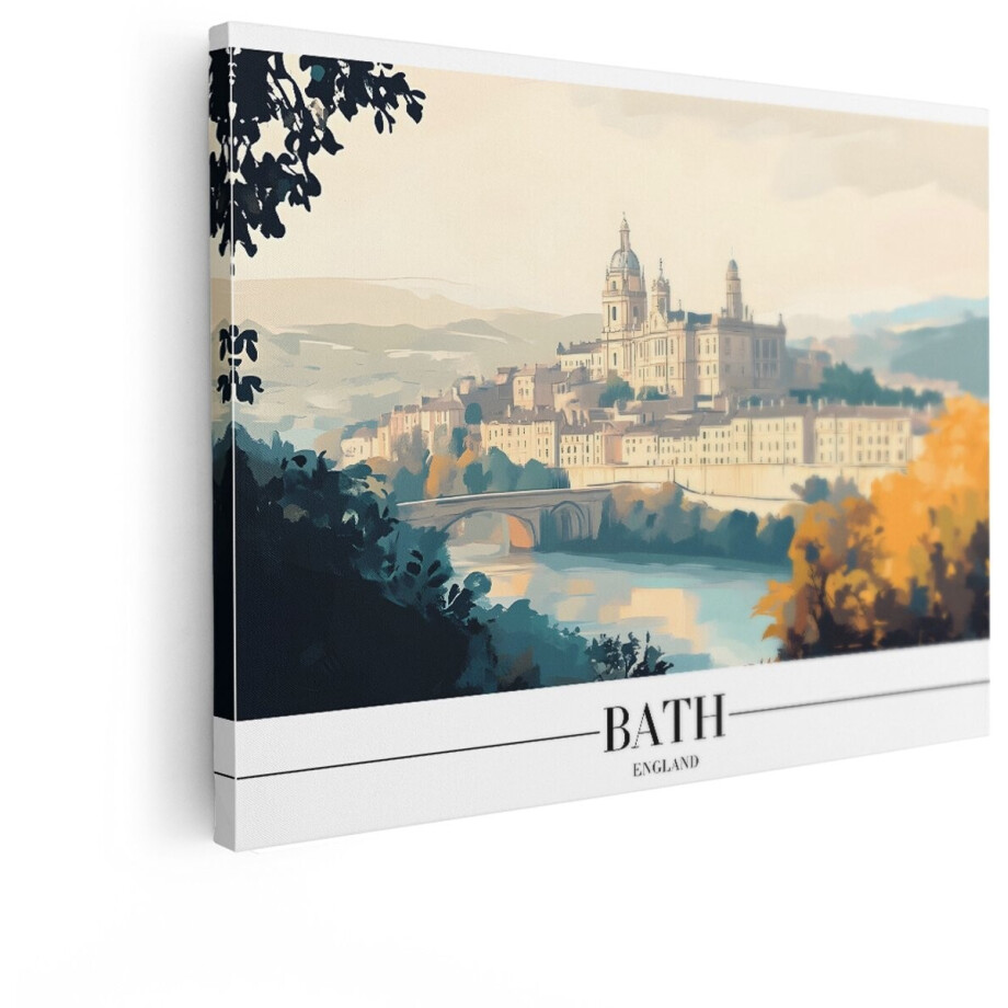 Artaza Canvas Schilderij Schilderachtige Weergave van Bath - Engeland met de Rivier de Avon en Herfstkleuren - 40x30 cm - Klein - Wanddecoratie Woonkamer - Schilderijen - Muurdecoratie afbeelding 1