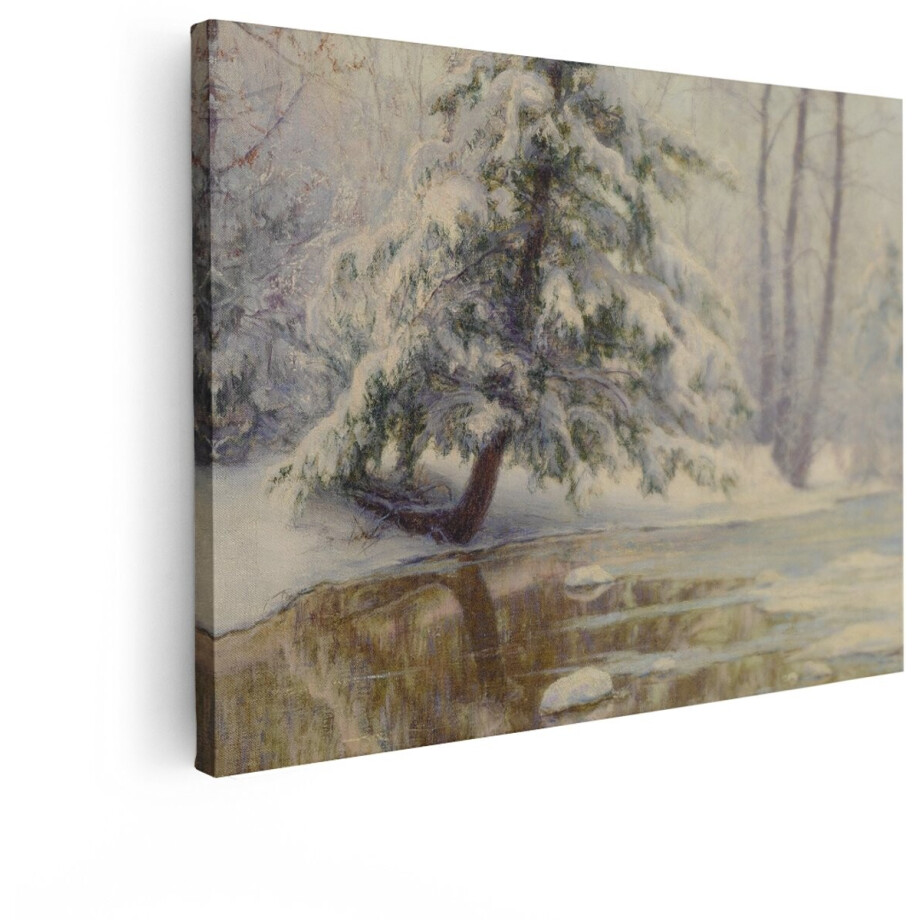 Artaza Canvas Schilderij Winter Landschap - 120x90 cm - Wanddecoratie Besneeuwde Boom - Muurdecoratie Natuur - Decoratie Woonkamer afbeelding 1