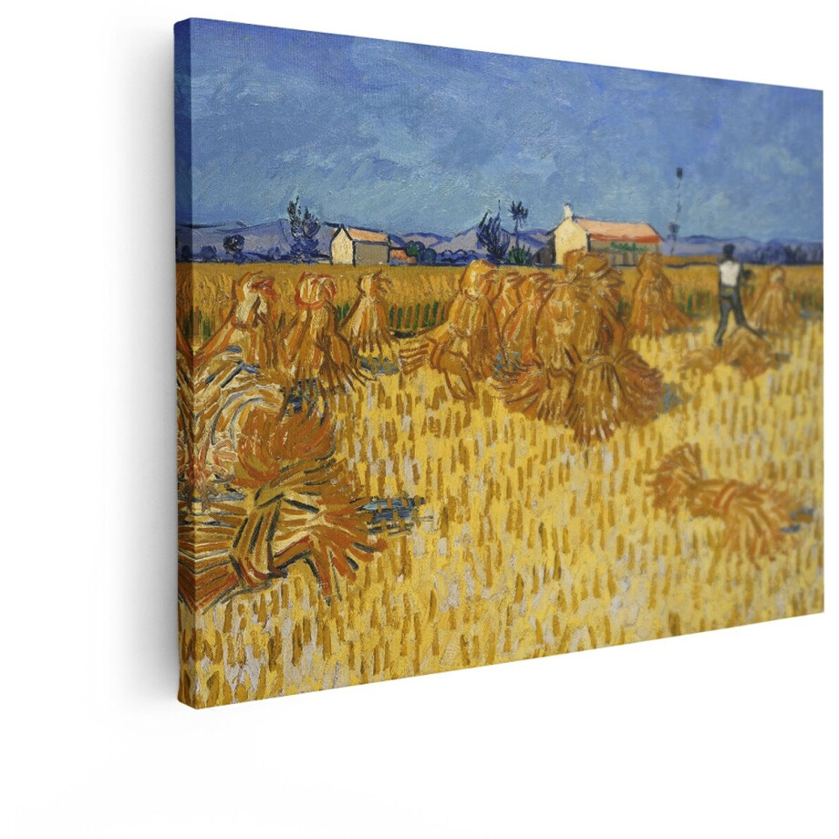 Artaza Canvas Schilderij Vincent van Goghs Schilderij van een Boer Die Tarwe Oogst in een Gouden Veld onder een Blauwe Lucht - 40x30 cm - Klein - Wanddecoratie Woonkamer - Schilderijen - Muurdecoratie afbeelding 1