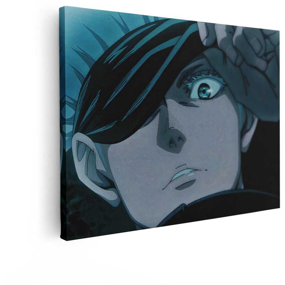 Artaza Canvas Schilderij Anime Karakter met Blauwe Ogen en Zwart haar - Kijkt Intens Naar de Camera - 80x60 cm - Wanddecoratie Woonkamer - Schilderijen - Muurdecoratie afbeelding 1