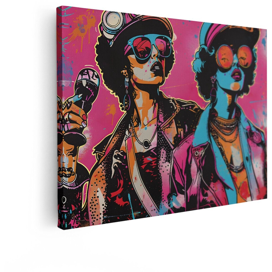 Artaza Canvas Schilderij Pop Art - 40x30 cm - Wanddecoratie Vrouw Zonnebril - Muurdecoratie Retro Graffiti - Schilderijen Muziek afbeelding 1