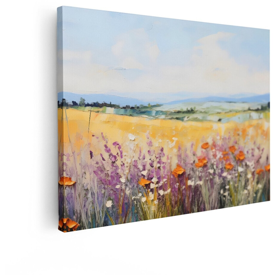 Artaza Canvas Schilderij Bloemenveld - 80x60 cm - Wanddecoratie Lavendel - Muurdecoratie Klaprozen - Schilderijen Landschap Natuur Artaza Canvas Schilderij Bloemenveld - 80x60 cm - Wanddecoratie Lavendel - Muurdecoratie Klaprozen - Schilderijen Landschap Natuur afbeelding 1
