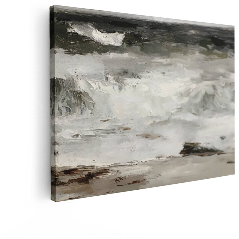 Artaza Canvas Schilderij Impressionistische Olieverfschilderij van een Woeste Zee met Golven en Rotsen - 80x60 cm - Wanddecoratie Woonkamer - Schilderijen - Muurdecoratie afbeelding 1