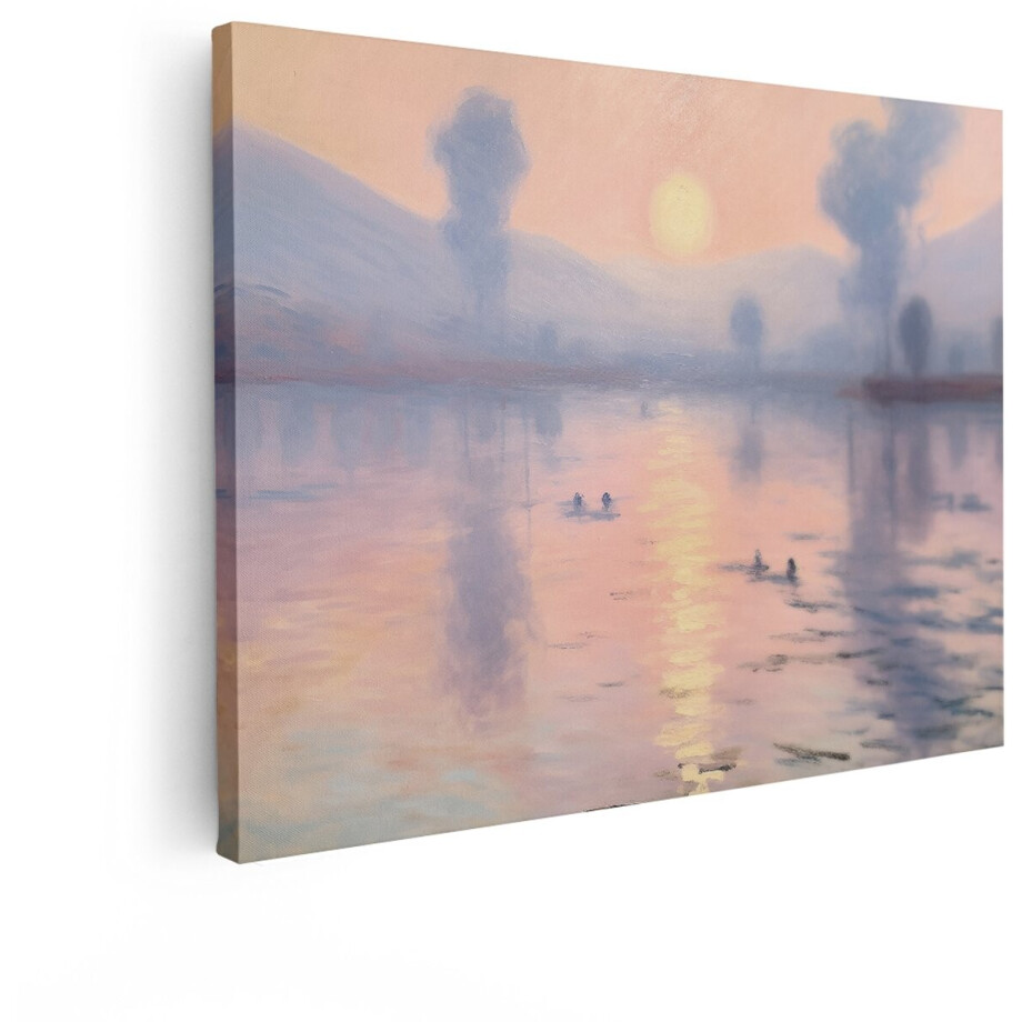 Artaza Canvas Schilderij Monet Zonsopgang - 80x60 cm - Wanddecoratie Mistig Meer - Muurdecoratie Landschap - Schilderijen Oude Meesters afbeelding 1